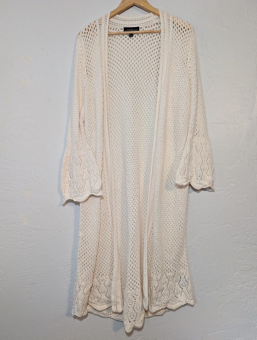 White Crochet Maxi Flounce Sleeve Cardigan Boho Festival Coastal Beach Indie